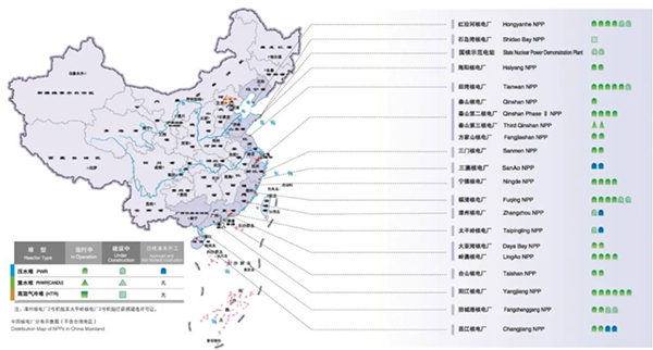 中國(guó)核電站分布示意圖